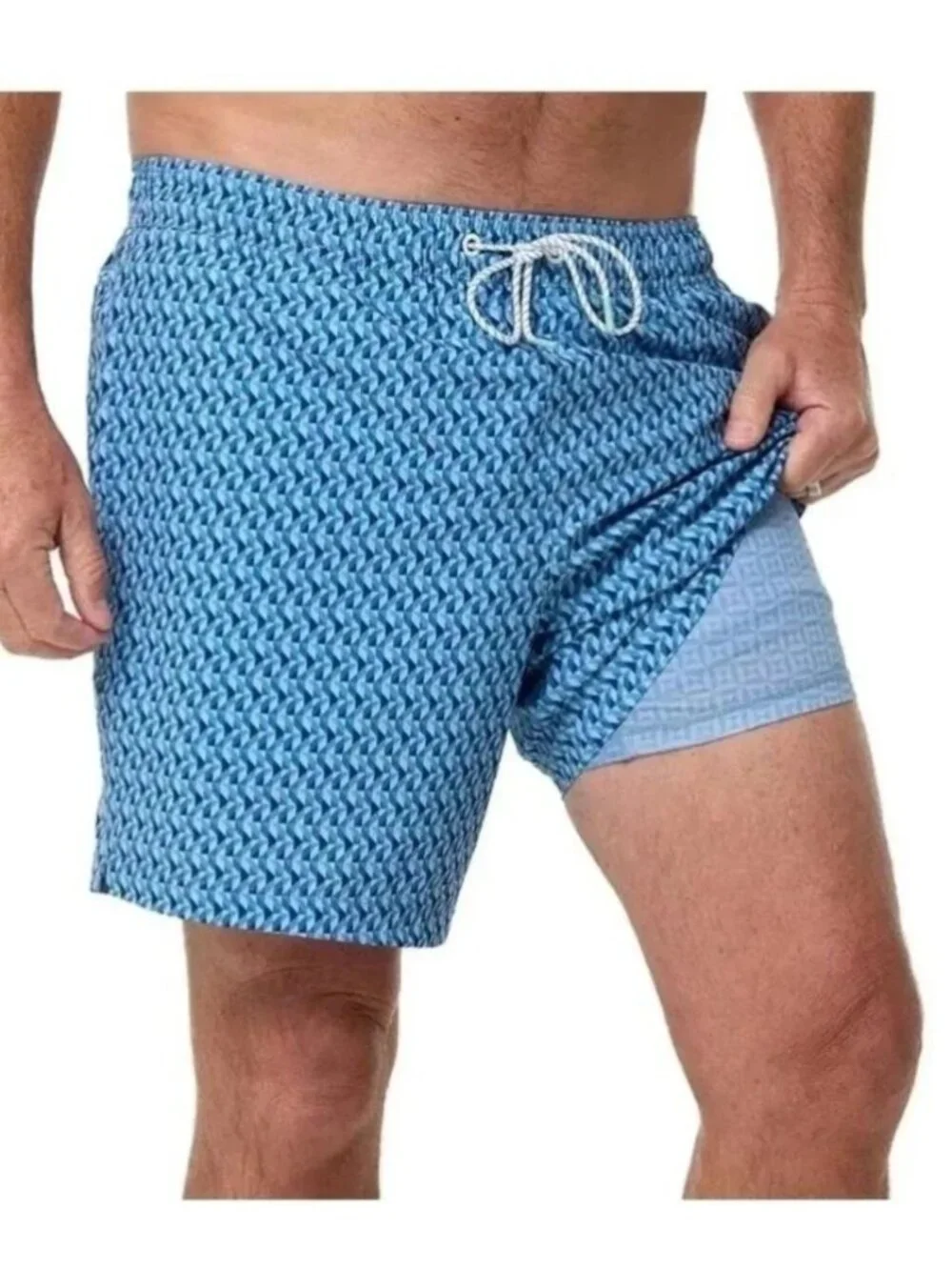 NWT Bonobos Men's XXL Swim Shorts Blue Geometric Print 7-Inch Inseam Mesh Liner